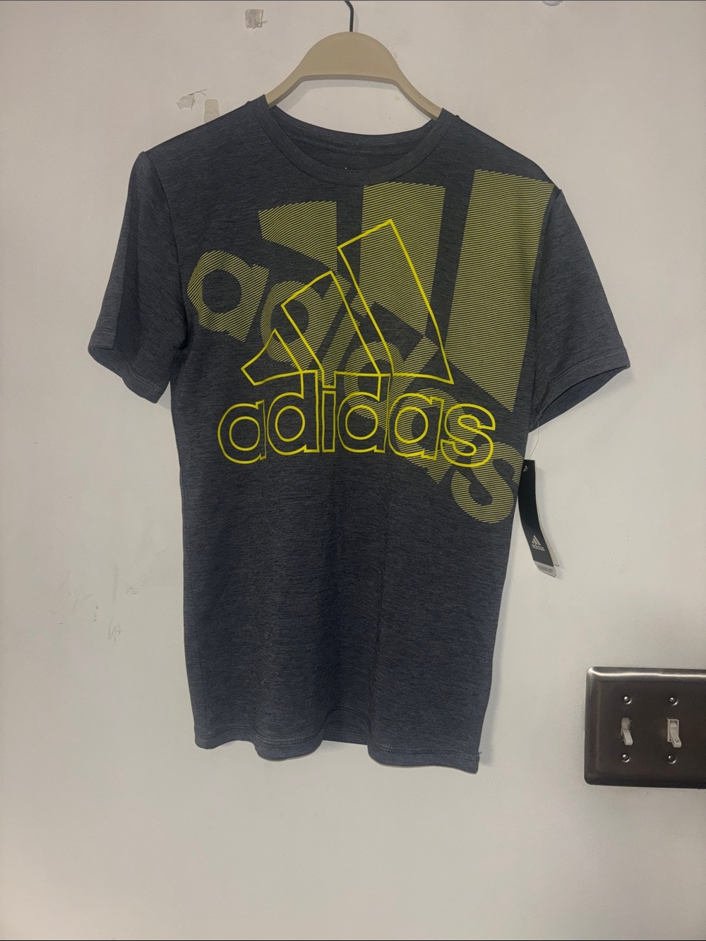 adidas Dark Gray Kids' Tee with Neon Yellow Logo